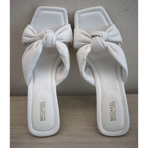MICHAEL Michael Kors SG23L Women's Sz 8M White Elena Leather Heeled Sandals $135 - Picture 2 of 12